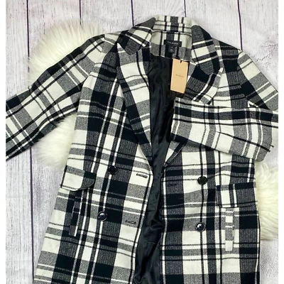 Women's Halogen Double Breasted Check Coat, Size 10 - Black - Image 1 of 4