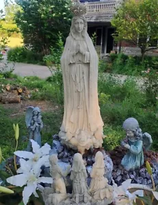 Christian Garden Statue Our Lady of Fatima Figurine & Children Sculpture 34 inch - Picture 1 of 6