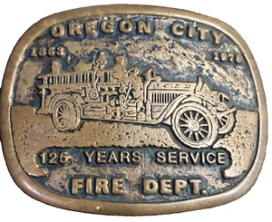 Oregon City Fire Department Belt Buckle 1977 Metal Graphics Red Brass EL Surfus - Picture 1 of 4