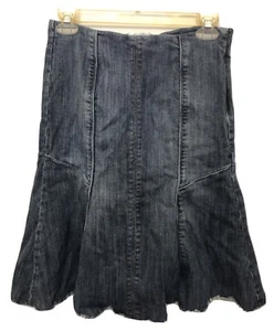 White House Black Market Blanc Denim Jean Fit & Flare Skirt Side Zip Size 0 - Picture 1 of 4