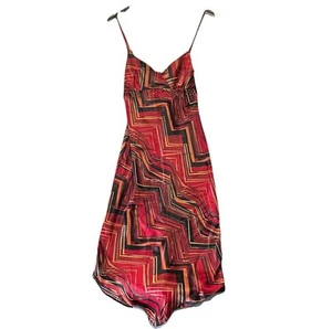 Vtg Y2K 90 Womens Midi Dress Sz M Red Slip Beaded V Neck USA Geometric Sundress - Picture 1 of 12