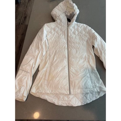 Chaqueta acolchada Lululemon Down for Fun con capucha blanca cremallera completa para mujer talla 12 Foto 1 de 4