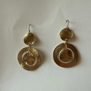 Pendientes Colgantes Tono Dorado Martillado Círculo y Aros Gancho De Colección Elegante Elegante - Imagen 1 de 12