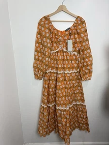 Mint Velvet Orange Floral Print Maxi Dress UK 8 New With Tags - Picture 1 of 10