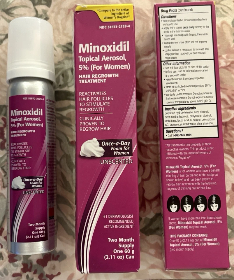 5% Minoxidil Women Hair Regrowth Foam Infused Biotin 2 Bottles 4 Month Supply - Image 1 of 1