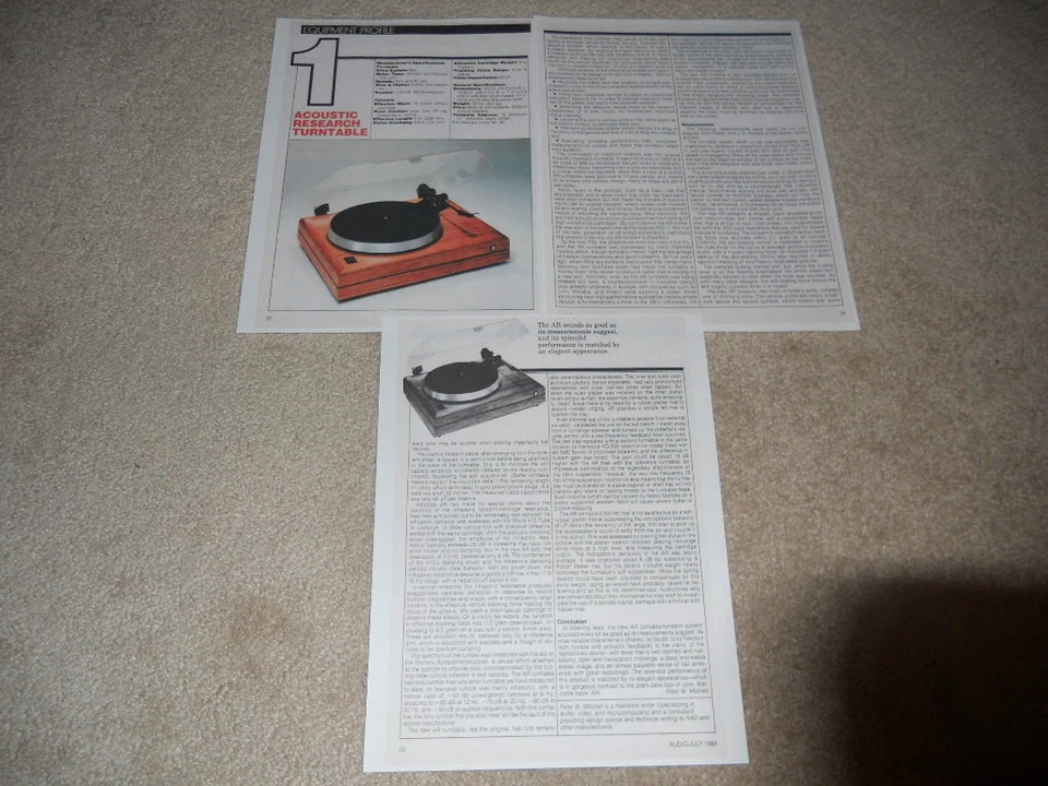 Tocadiscos Acoustic Research AR, 1984, 3 páginas, prueba completa, especificaciones, información Foto 1 de 1