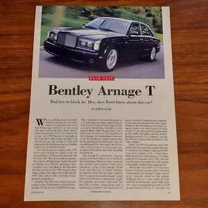 BENTLEY ARNAGE T MAGAZINE PRINT ARTICLE CAR AND DRIVER BAD BOY IN BLACK TIE - Picture 1 of 3