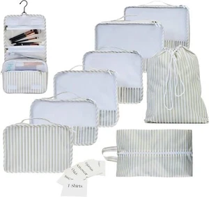9-Piece Packing Cubes Set Stripe Travel Organizers With Toiletry Bag For Luggage - Picture 1 of 3