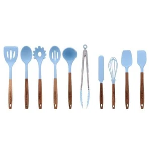 10-Piece Silicone Acacia Wood Handle Cooking Utensils Set Home Kitchen Dining - Picture 1 of 14