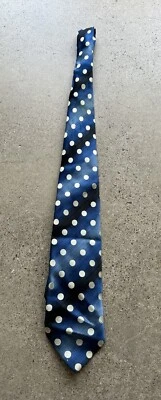 Винтажный импортный галстук из полиэстера Brittania синий и черный белый горошек - Изображение 1 из 4