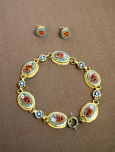 Vintage Bracelet and stud earrings, marked "Italy", 7.5" long, 1960's - Picture 1 of 6