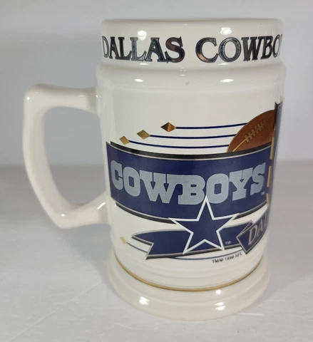 Vintage 1998 Dallas Cowboys Stein Ceramic Mug Classic Helmet Logo Gold Trim RARE Cover