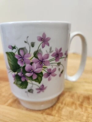 Violets Floral Royal Windsor England Fine Bone China Mug  - Image 1 of 4