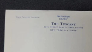 Leyterhead Blank The Tuscany Hotel 39th St and Park Avenue New York NY Early - Picture 1 of 4