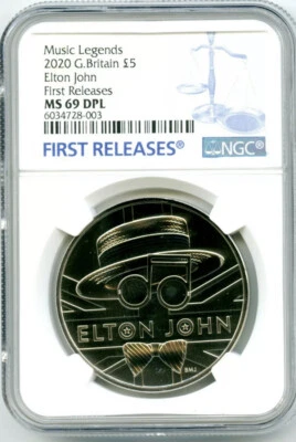 2020 GREAT BRITAIN 5PND ELTON JOHN NGC MS69 DPL FIRST RELEASES RARE PROOF LIKE ! - Image 1 of 2