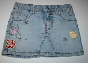 Xhilaration Girl's Skort Denim Jean with Embroidered Flower Deco Blue Size 5 - Picture 1 of 4
