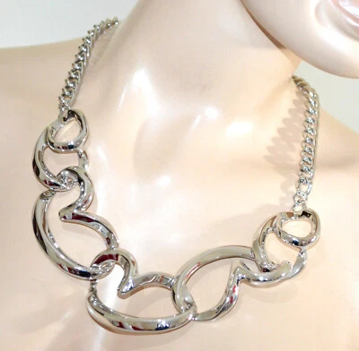 Collana donna girocollo argento catena anelli cuori collier metallo lucido UG22 - Immagine 1 di 3