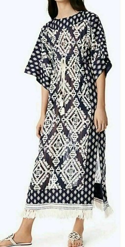 Abito Tory Burch Beatrice nuovo con etichette arazzo geo frange caftano taglia 6 $548