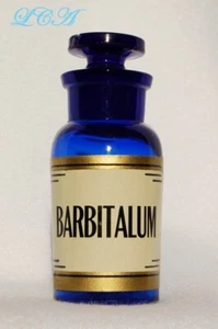 ANTIGUAS TABLETAS BARBITALUM AZUL COBALTO profundo botella con tapón de VIDRIO - Imagen 1 de 2
