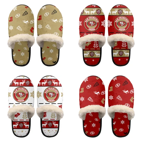 San Francisco 49ers Christmas Plush Slippers Unisex Non-slip Fluffy Home Shoes Cover