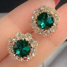 25 Sterling Silver Emerald Crystals Circle Stud Gold Earrings Womens Gifts Girls