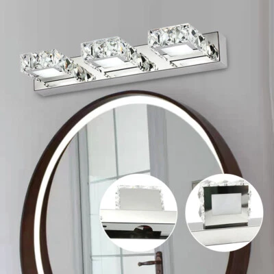 3 Square Lights Modern Bathroom Vanity Light LED Crystal Mirror Front Wall Lamp - Image 1 of 4