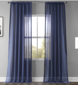 Exclusive Fabrics & Furnishing Faux Linen Sheer Rod Pocket Single Curtain  50x84 - Picture 1 of 5