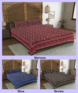 Bedsheet With 2 Pillow Cover Indian Mandala Cotton Kerry Design - Picture 1 of 17