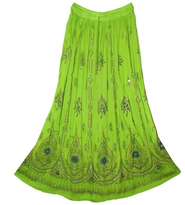 One Size XS To L Indian Ethnic Sequin Floral Maxi Skirt For Women Hippie Boho - Image 1 of 4