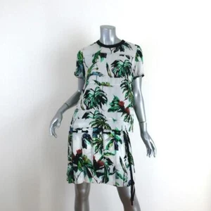 Proenza Schouler Dress White Tropical Print Silk Size 4 Short Sleeve Shift - Picture 1 of 11
