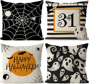 Halloween Pillow Covers 18X18 Inch Set of 4 Spider Web Ghost Pillowcase - Picture 1 of 12