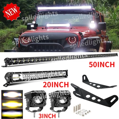 Barra de luz LED 50"+20"+ cápsulas de 3"+ kits de soportes de montaje aptos para Jeep Wrangler JK 07-18 Foto 1 de 4