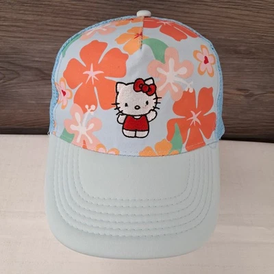 Hello Kitty Floral Mesh Trucker Hat Adjustable Snapback Light Blue with Orange - Image 1 of 4
