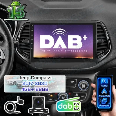 4+128GB Android 15 DAB+ Autoradio GPS Navi FM Carplay für Jeep Compass 2017-2020 - Bild 1 von 4