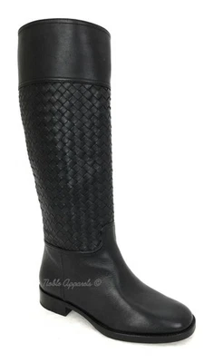 BOTTEGA VENETA Intrecciato Riding Boots US 6 EU 36 Black Woven Leather $1680 - Image 1 of 4
