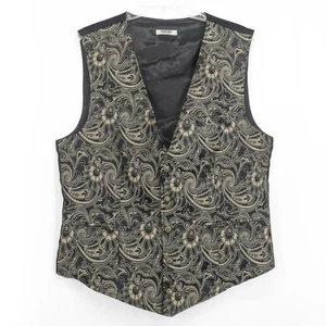 Coofandy Baroque Paisley Dress Vest Men’s Medium Black Gold Formal Waistcoat - Picture 1 of 4