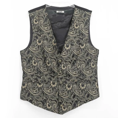 Coofandy Baroque Paisley Dress Vest Men’s Medium Black Gold Formal Waistcoat - Image 1 of 4