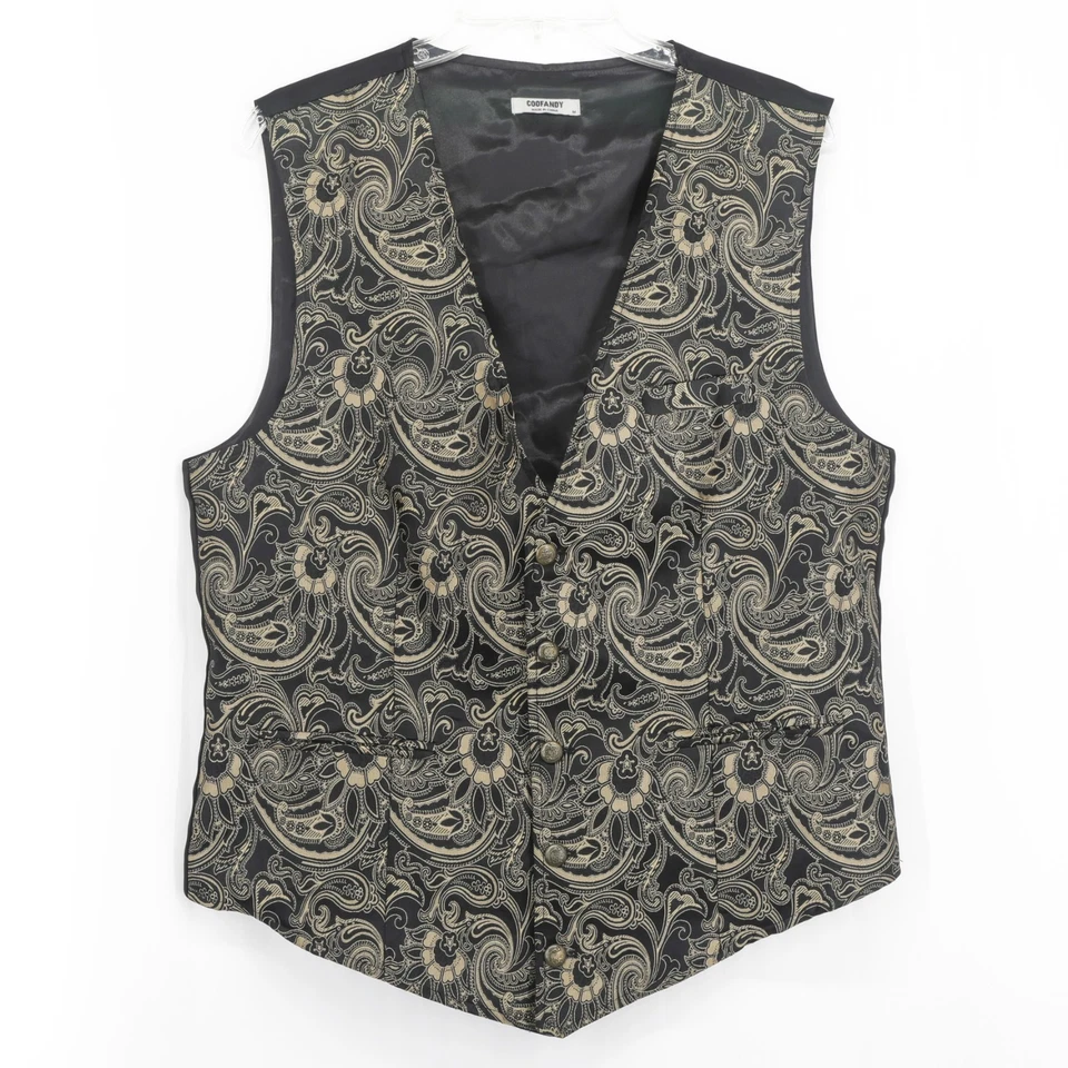 Coofandy Baroque Paisley Dress Vest Men’s Medium Black Gold Formal Waistcoat - Image 1 of 4