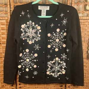Vintage Erbstück Sammlerstücke Weihnachten Schneeflocke Pullover schwarz Größe P Small - Bild 1 von 10