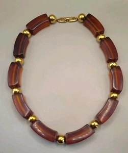 Collar Napier Vintage Firmado Marrón Lucita Y Tono Dorado 16" - Imagen 1 de 5