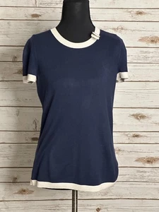 Lilly Pulitzer marineblau Seide/Baumwolle Kurzarm leichter Strickpullover Gr. Small - Bild 1 von 7