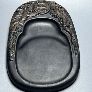 Alter Chengni Tintenstein mit Deckel chinesischer Kalligraphie Stein geschnitzt Drache Phönix - Bild 1 von 7