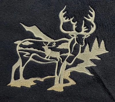 Caribou Outline Embroidered Fleece Throw  - Navy Blue - Image 1 of 3