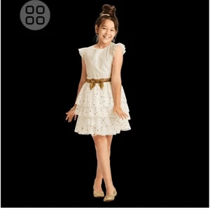 Vestido American Girl All That Glitters Talla 7 Blanco Dorado Estrella Lazo Fiesta - Imagen 1 de 10