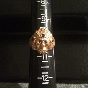 Wonderful Rare Art Deco 18k Gold Diamonds Rubies Indian Head ring sz10 - Picture 1 of 6