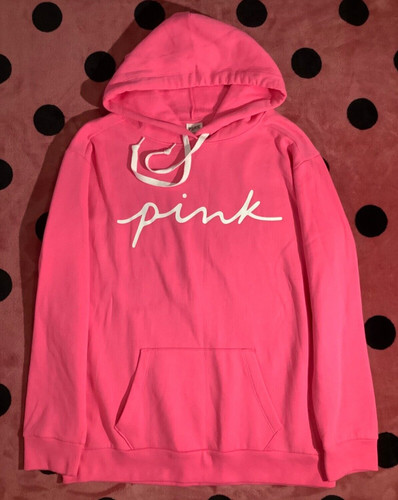 UNDERCOVER Felpa con cappuccio rosa campus Victoria's Secret rosa logo bianco M nuova con etichette
