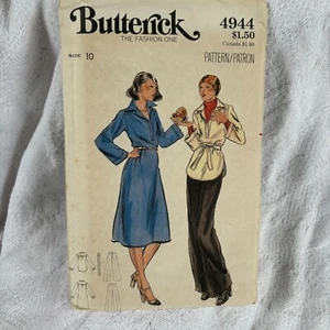 Vintage 70s BUTTERICK Pattern 4944 Tunic Shirtdress Wide Leg Pants 10 - Picture 1 of 2