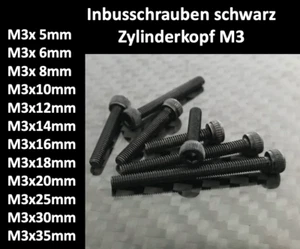 10x Innensechskantschraube schwarz M3x5 6 8 10 12 .. 30 35 Imbus Zylinderkopf - Bild 1 von 2
