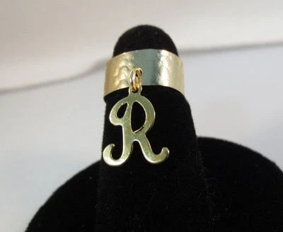 14KT Gold EP Lang Initialen R Zehen Ring IN Gehämmerte Ring - Bild 1 von 2