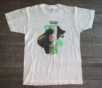 VTG USA Great Smoky Mountains Bear Climbing Tree Single Stitch Shirt Girls 14-16 - Image 1 of 4